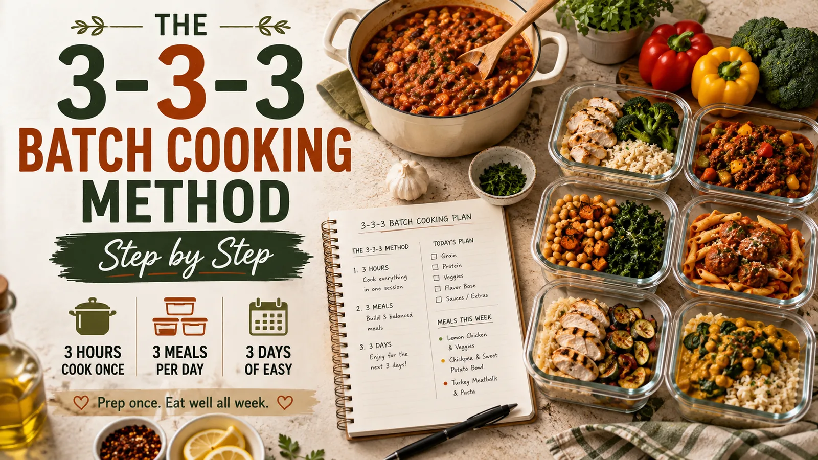 The 3-3-3 Batch Cooking Method (Step by Step)
